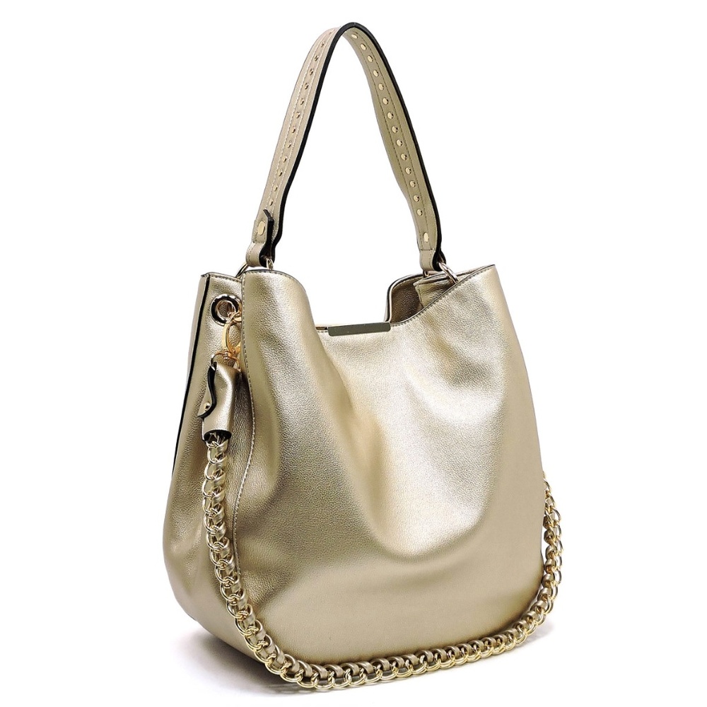 GOLD BOSS LADY VEGAN LEATHER HOBO BAG